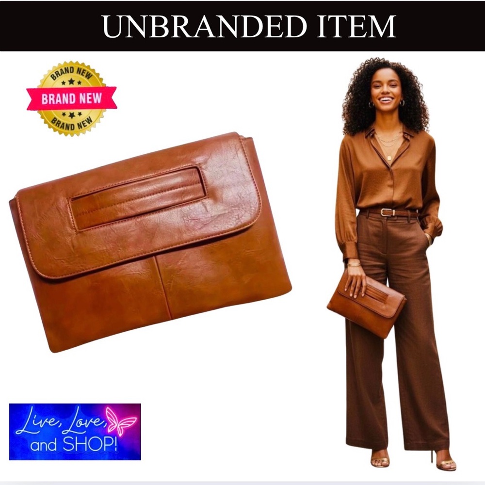 CLUTCH WRISTLET: Brown High-Quality Faux Leather Large Capacity Purse, NIP